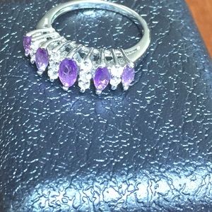 Purple and white silver ring